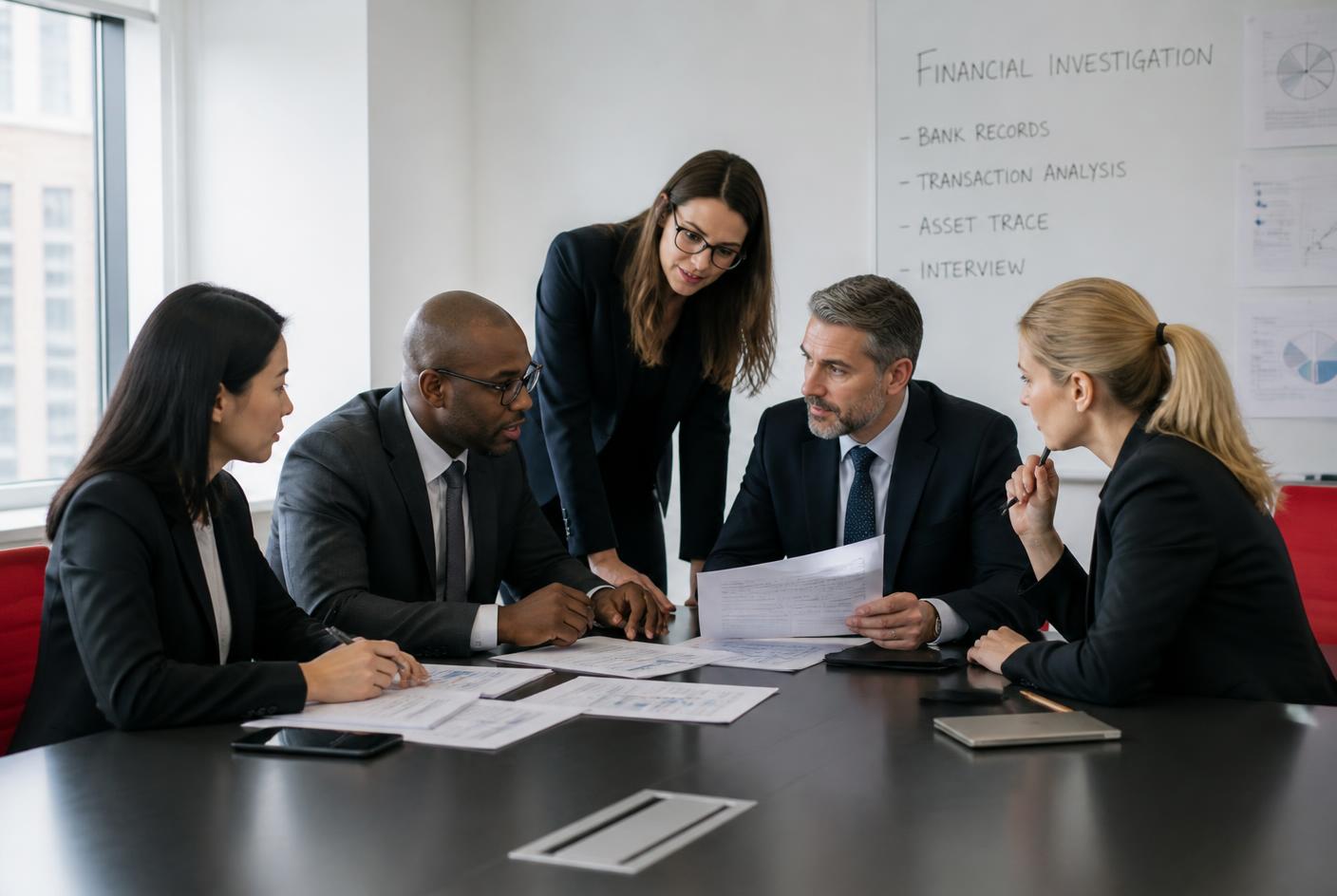 Summit case officers reviewing a financial investigation file